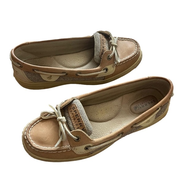 Sperry Topsider Leather Synthetic Flat Shoe Size 6.5 Tan - Picture 1 of 8